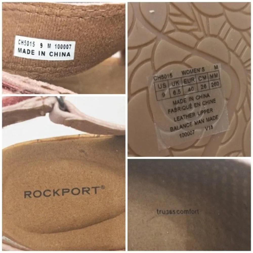 ROCKPORT Briah Perforated Slingback Cork Wedge Leather Sandal Pink Shimmer 9 NEW